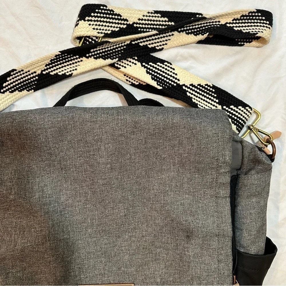 Petunia Pickle Bottom boxy backpack diaper bag graphite/black gingham strap
